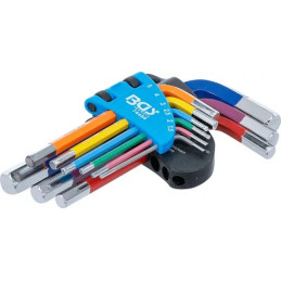 Jeu de clés allen | multicolore | courtes | six pans femelle 1,5 - 10 mm | 9 pièces
