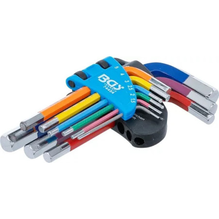 Jeu de clés allen | multicolore | courtes | six pans femelle 1,5 - 10 mm | 9 pièces