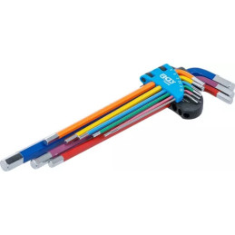 Jeu de clés allen | multicolore | extra longues | six pans femelle 1,5 - 10 mm | 9 pièces