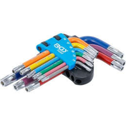 Jeu de clés allen | multicolore | courtes | profil T (pour Torx) avec perçage T10 - T50 | 9 pièces