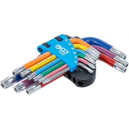 Jeu de clés allen | multicolore | courtes | profil T (pour Torx) avec perçage T10 - T50 | 9 pièces