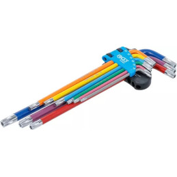 Jeu de clés allen | multicolore | extra longues | profil T (pour Torx) avec perçage T10 - T50 | 9 pièces
