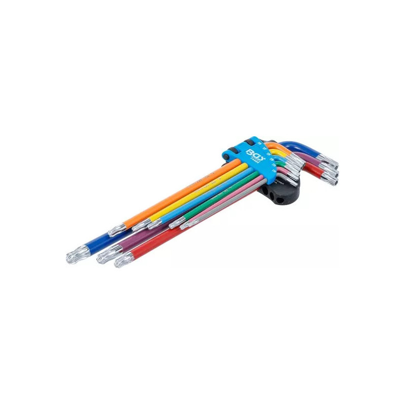 Jeu de clés allen | multicolore | extra longues | Profil T (pour Torx) avec perçage et tête sphérique T10 - T50 | 9 pièces Jeu de clés allen | multicolore | extra longues | Profil T (pour Torx) avec perçage et tête sphérique T10 - T50 | 9 pièces