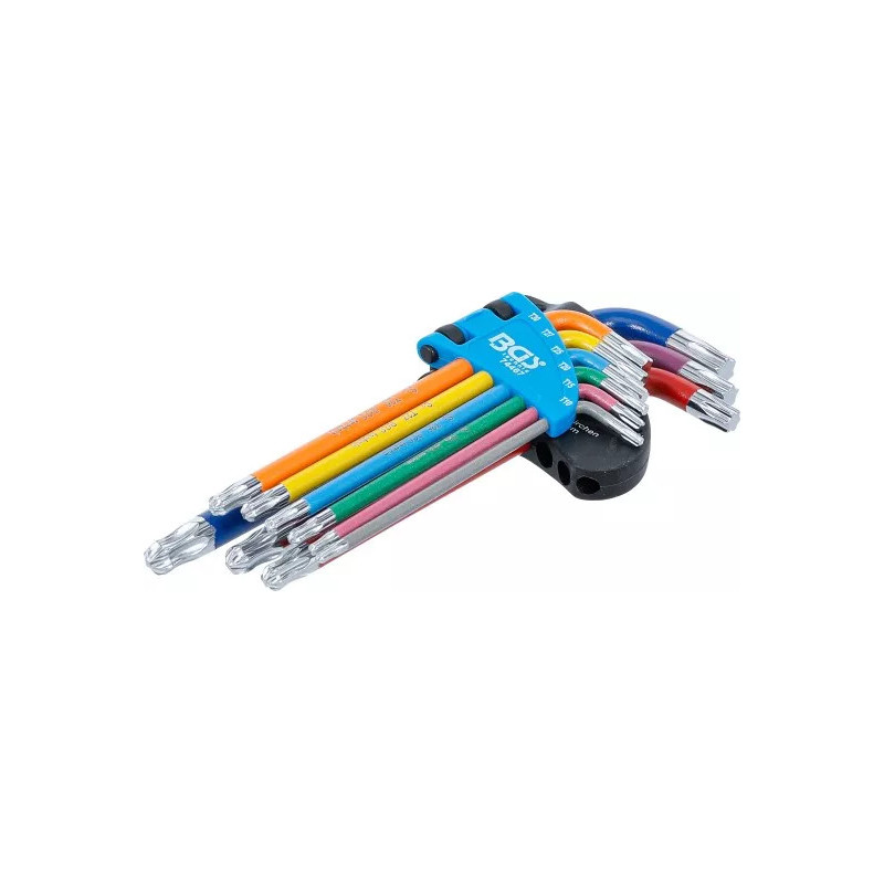 Jeu de clés allen | multicolore | Profil T (pour Torx) avec tête sphérique T10 - T50 | 9 pièces