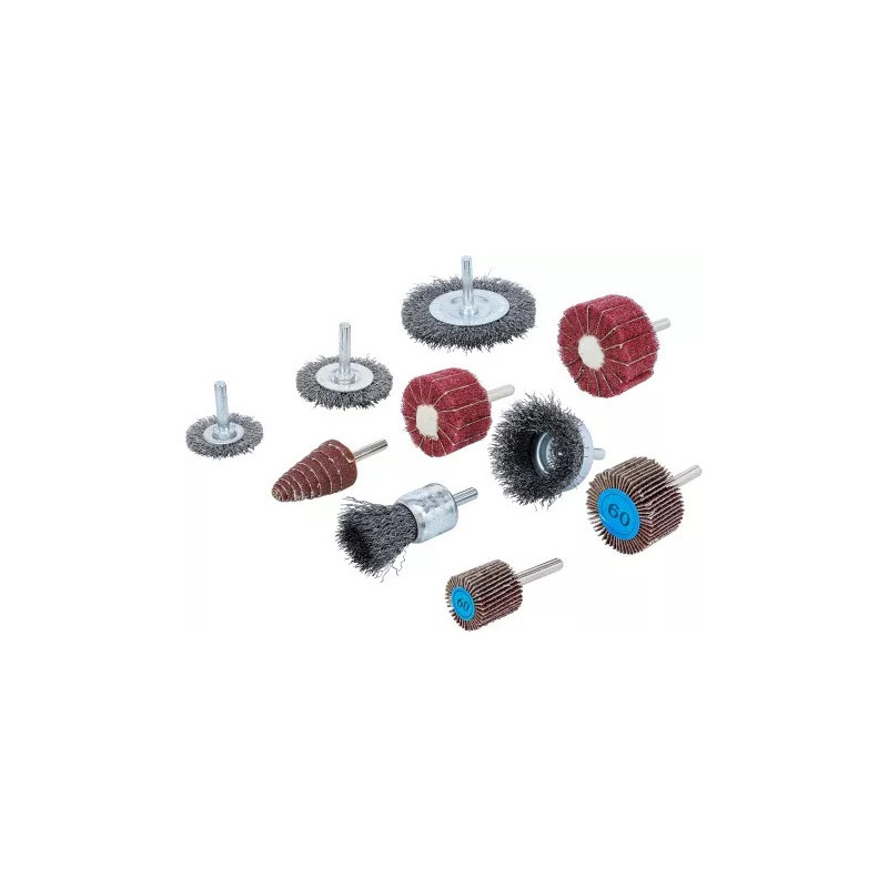Jeu de disques à brosses et à lamelles de ponçage | 10 pcs. Jeu de disques à brosses et à lamelles de ponçage | 10 pcs.