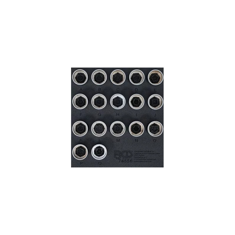 Insert de servante d'atelier 1/6 : Jeu d’outils pour écrous antivol pour Land Rover | 17 pièces Insert de servante d'atelier 1/6 : Jeu d’outils pour écrous antivol pour Land Rover | 17 pièces