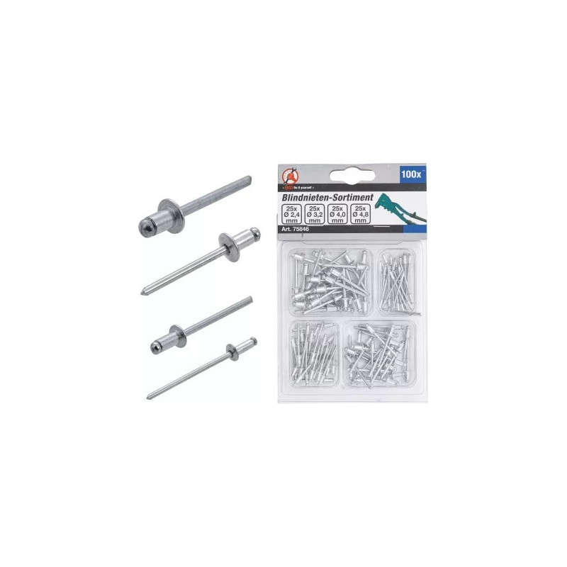 Assortiment de rivets pop | Ø 2,4 - 4,8 mm | 100 pièces Assortiment de rivets pop | Ø 2,4 - 4,8 mm | 100 pièces