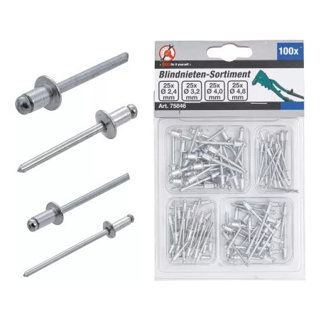 Assortiment de rivets pop | Ø 2,4 - 4,8 mm | 100 pièces