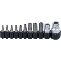 Jeu d’embouts | 6,3 mm (1/4") / 10 mm (3/8") | Profil T (pour Torx) avec perçage | 11 pièces