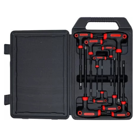 Tournevis avec poignée en T | Profil en T (pour Torx) avec perçage frontal | T10 - T50 | 9 pièces
