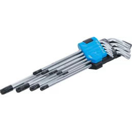 Jeu de clés allen | extra longues | Profil T (pour Torx) avec perçage T10 - T50 | 9 pièces