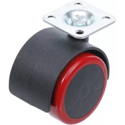 Roue double / pivotante | rouge/noire | 50 mm