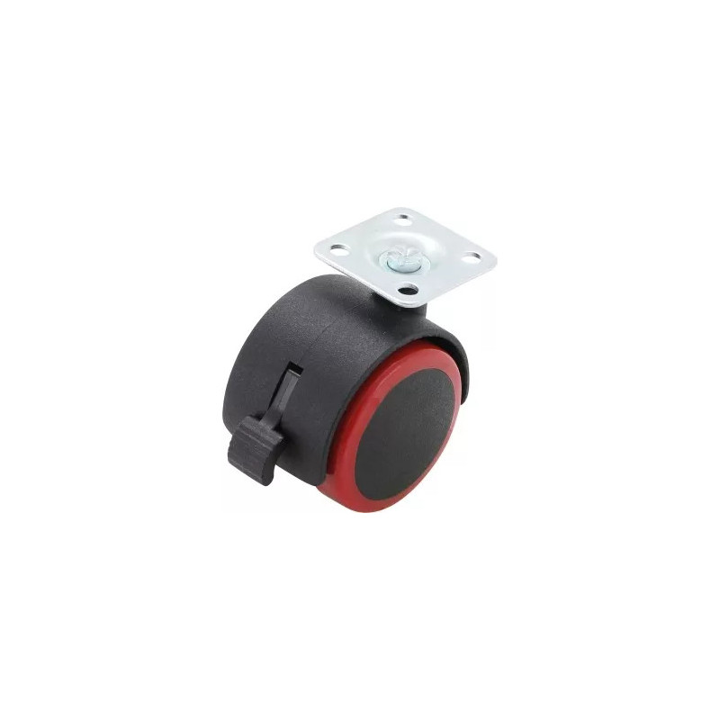 Roue double / pivotante avec frein | rouge/noire | 50 mm Roue double / pivotante avec frein | rouge/noire | 50 mm