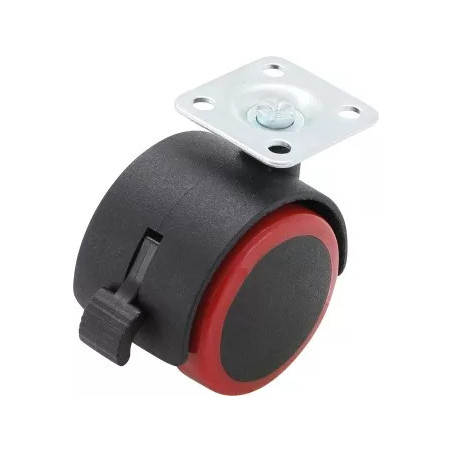 Roue double / pivotante avec frein | rouge/noire | 50 mm