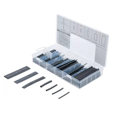 Assortiment de gaines thermo-rétractables | noires | 127 pièces
