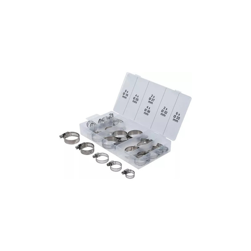 Assortiment de colliers de serrage | inoxydable | Ø 16 - 38 mm | 26 pièces Assortiment de colliers de serrage | inoxydable | Ø 16 - 38 mm | 26 pièces