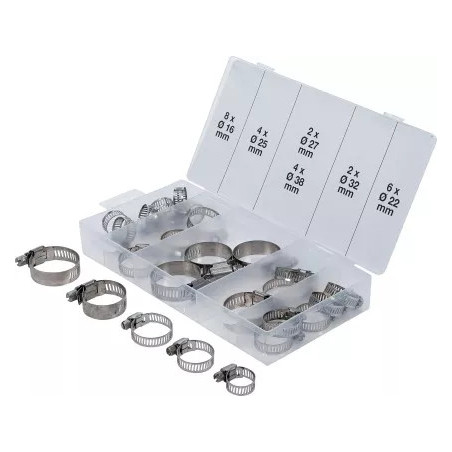 Assortiment de colliers de serrage | inoxydable | Ø 16 - 38 mm | 26 pièces