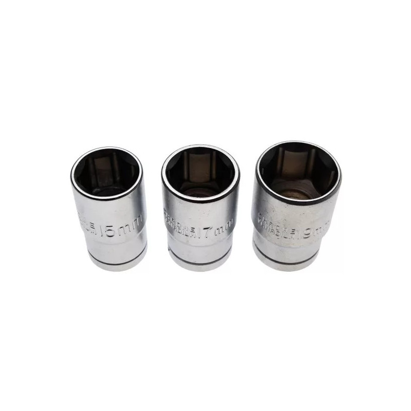 Jeu de douilles | 12,5 mm (1/2") | 15 - 17 - 19 mm | 3 pièces Jeu de douilles | 12,5 mm (1/2") | 15 - 17 - 19 mm | 3 pièces