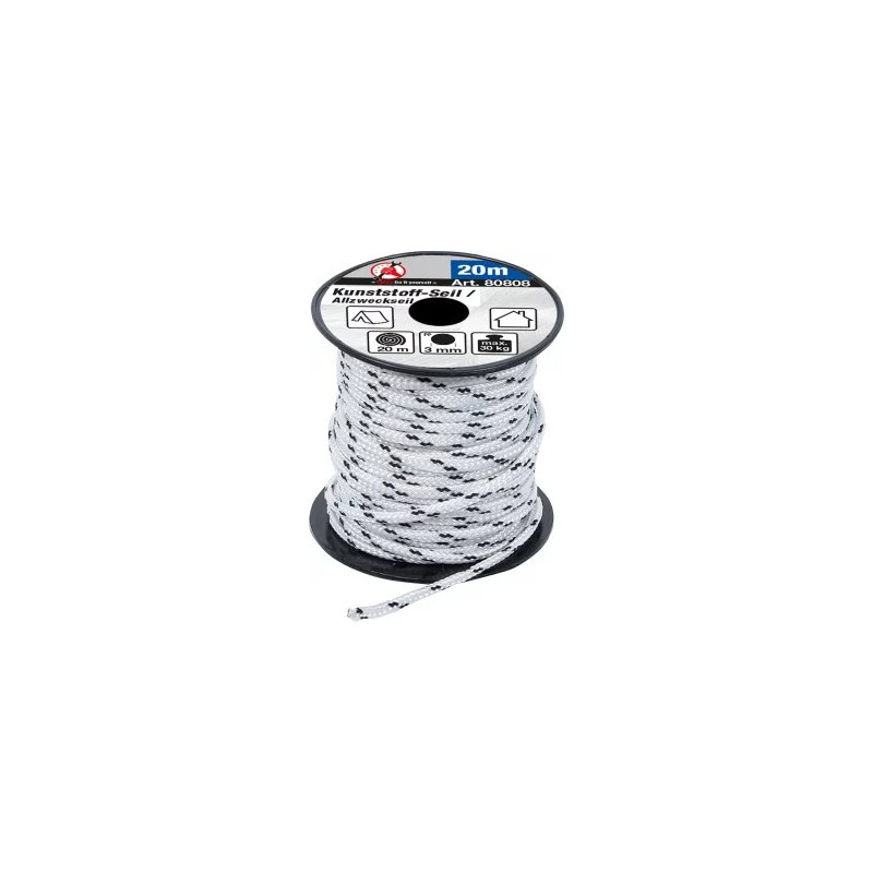 Corde en matière plastique / utilisation universelle | 3 mm x 20 m | noir / blanc