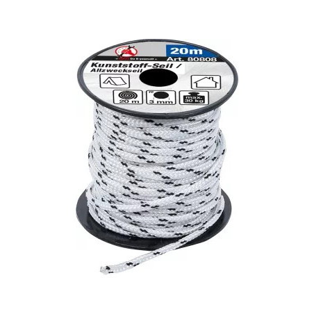 Corde en matière plastique / utilisation universelle | 3 mm x 20 m | noir / blanc