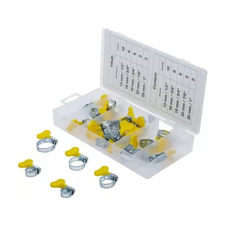 Assortiment de colliers avec écrou papillon | 26 pièces