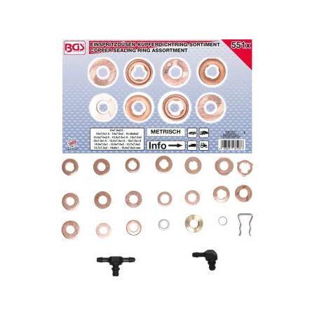 Assortiment de joints en cuivre pour injecteur | 551 pièces
