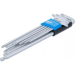 Jeu de clés allen | extra long | Profil T (pour Torx) avec tête sphérique T10 - T50 | 9 pièces
