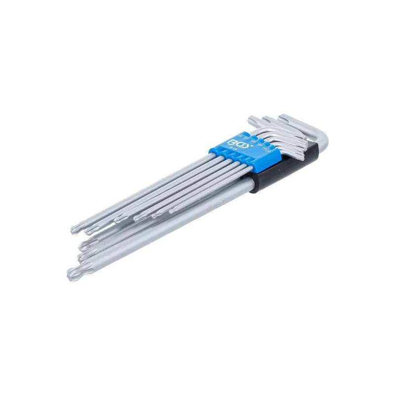 Jeu de clés allen | extra long | Profil T (pour Torx) avec tête sphérique T10 - T50 | 9 pièces