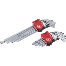 Jeu de clés allen | longues | profil T (pour Torx) T10 – T50 / six pans femelle 1,5 - 10 mm | 18 pièces