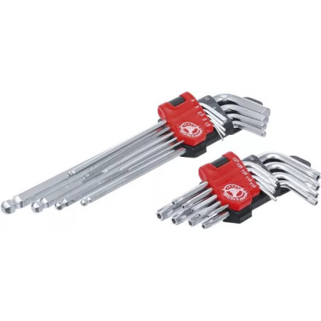 Jeu de clés allen | longues | profil T (pour Torx) T10 – T50 / six pans femelle 1,5 - 10 mm | 18 pièces