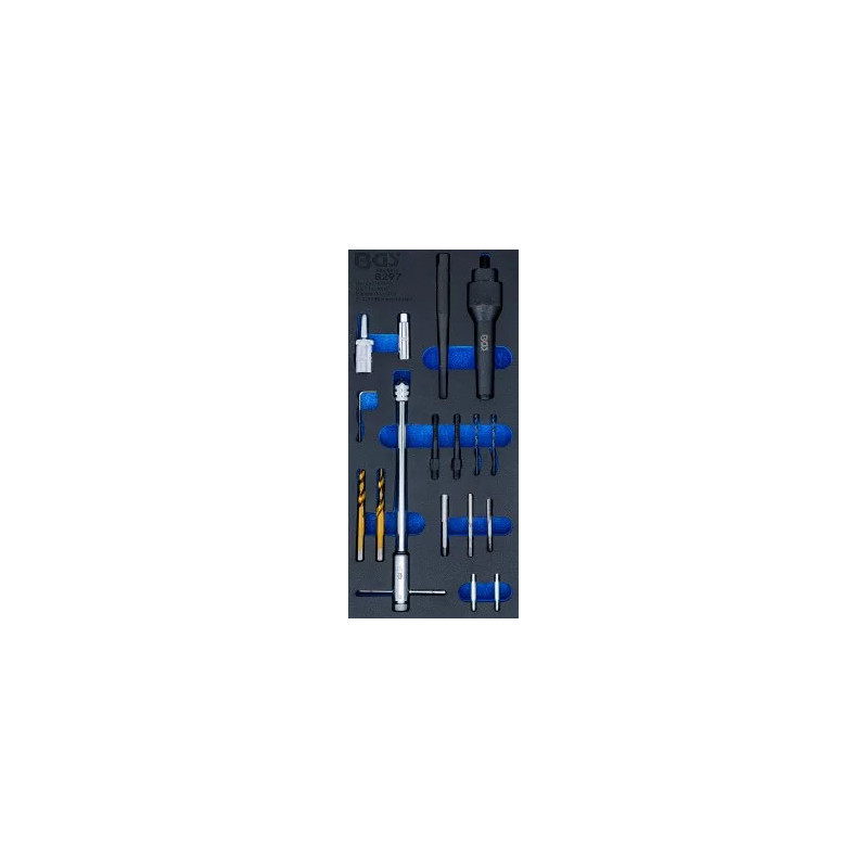 Insert de servante d'atelier 1/3 : Kit de réparation de filets et de démontage de bougies de préchauffe | M8 & M10 | 17 pièces Insert de servante d'atelier 1/3 : Kit de réparation de filets et de démontage de bougies de préchauffe | M8 & M10 | 17 pièces