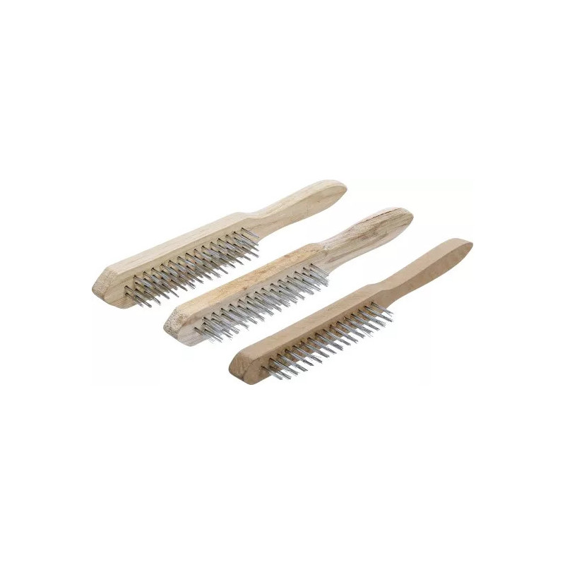 Jeu de brosses à fil d’acier | Manche en bois | 2-, 3-, 4-rangées | 3 pièces Jeu de brosses à fil d’acier | Manche en bois | 2-, 3-, 4-rangées | 3 pièces