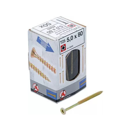 Vis multifonctions | profil en T (pour Torx) T25 | 5,0 x 80 mm | 50 pièces