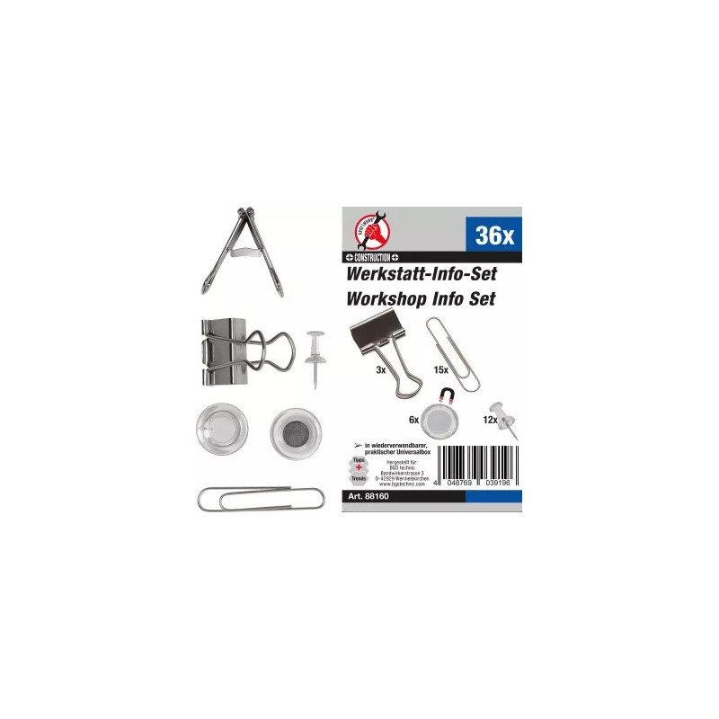 Assortiment matériel de bureau (agrafes de bureau, aimants, aiguilles) | 36 pièces Assortiment matériel de bureau (agrafes de bureau, aimants, aiguilles) | 36 pièces