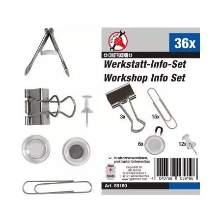 Assortiment matériel de bureau (agrafes de bureau, aimants, aiguilles) | 36 pièces