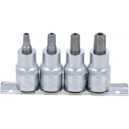 Jeu de douilles à embouts | 12,5 mm (1/2") | Profil T (pour Torx) avec perçage T40 - T55 | 4 pièces