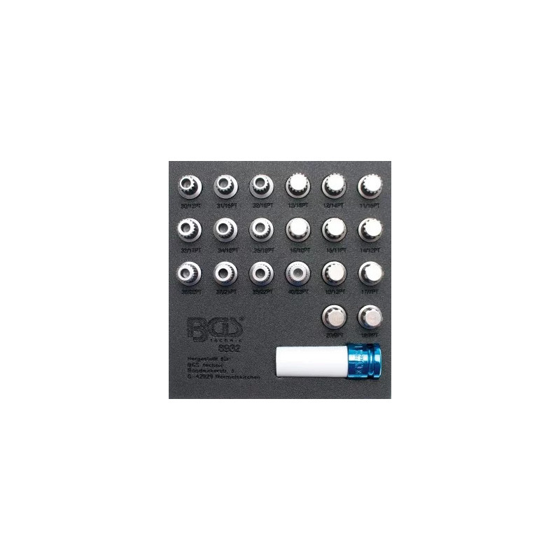 Insert de servante d'atelier 1/6 : Jeu d’outils pour écrous antivol pour BMW | 21 pièces Insert de servante d'atelier 1/6 : Jeu d’outils pour écrous antivol pour BMW | 21 pièces