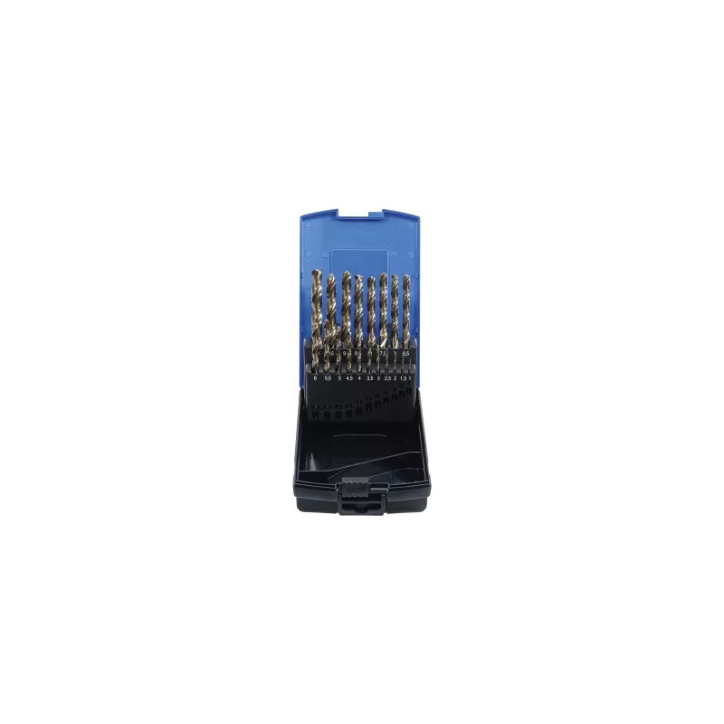 Boite de forets hélicoïdaux | HSS-G M35 | acier de cobalt | 1 - 10 mm | 19 pièces Boite de forets hélicoïdaux | HSS-G M35 | acier de cobalt | 1 - 10 mm | 19 pièces