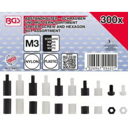 Assortiment de vis de séparation et d’écrous hexagonaux | nylon | 300 pcs.