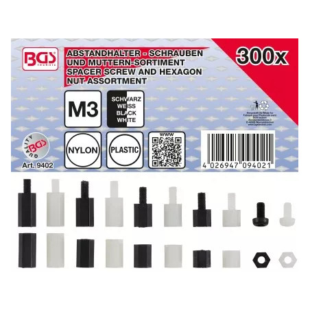 Assortiment de vis de séparation et d’écrous hexagonaux | nylon | 300 pcs.