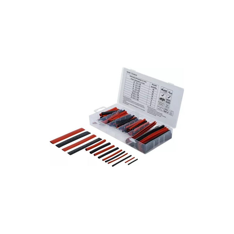 Assortiment de gaines rétractables | rouges / noires | 150 pièces Assortiment de gaines rétractables | rouges / noires | 150 pièces