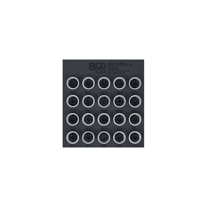 Insert de servante d'atelier 1/6 : Jeu d’outils pour écrous antivol pour Audi | 20 pièces Insert de servante d'atelier 1/6 : Jeu d’outils pour écrous antivol pour Audi | 20 pièces