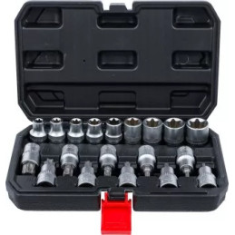 Jeu d’embouts/de douilles | 12,5 mm (1/2") | profil en T (pour Torx) / Profil E | 19 pièces