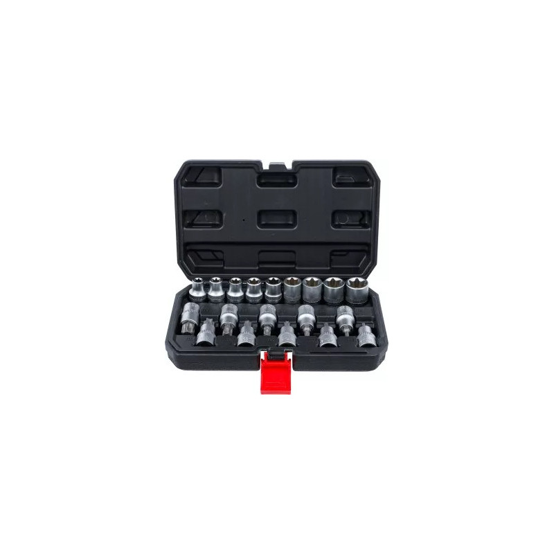 Jeu d’embouts/de douilles | 12,5 mm (1/2") | profil en T (pour Torx) / Profil E | 19 pièces Jeu d’embouts/de douilles | 12,5 mm (1/2") | profil en T (pour Torx) / Profil E | 19 pièces