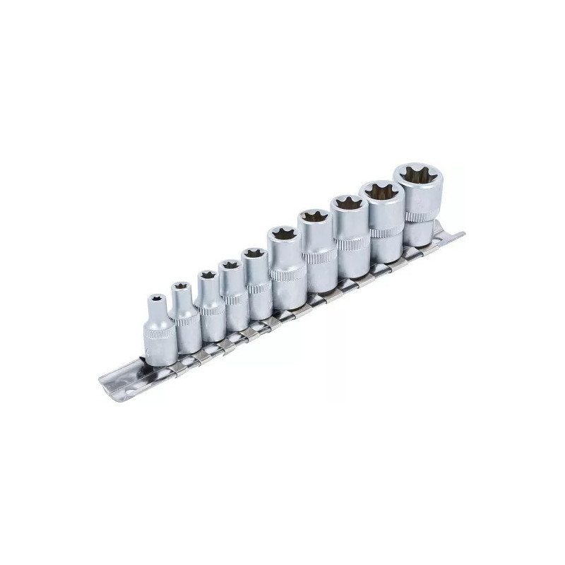 Jeu de douilles à profil E | 6,3 mm (1/4") / 10 mm (3/8") | E4 - E16 | 10 pièces Jeu de douilles à profil E | 6,3 mm (1/4") / 10 mm (3/8") | E4 - E16 | 10 pièces