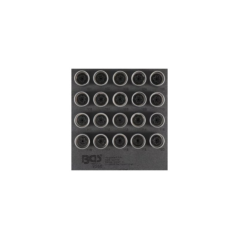 Insert de servante d'atelier 1/6 : Jeu d’outils pour écrous antivol pour Vauxhall (type A) | 20 pièces Insert de servante d'atelier 1/6 : Jeu d’outils pour écrous antivol pour Vauxhall (type A) | 20 pièces