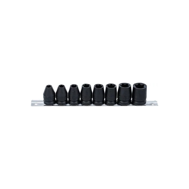Jeu de douilles à choc, profil E | 12,5 mm (1/2") | E10 - E24 | 8 pièces Jeu de douilles à choc, profil E | 12,5 mm (1/2") | E10 - E24 | 8 pièces