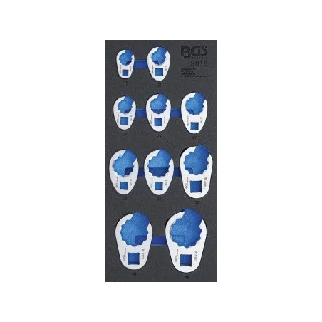 Insert de servante d'atelier 1/3 : Jeu de clés crowfoot à tuyauter | 10 mm (3/8") / 12,5 mm (1/2") / 20 mm (3/4") | 10 pièces