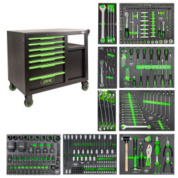 CHARIOT À OUTILS AVEC 7 TIROIRS FRONTAUX ET 4 TIROIRS LATÉRAUX (ASSEMBLÉ)