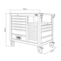 CHARIOT À OUTILS AVEC 7 TIROIRS FRONTAUX ET 4 TIROIRS LATÉRAUX (ASSEMBLÉ)